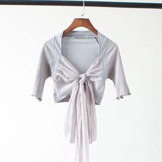 Tie Front Short Sleeve Chiffon Dance Top