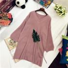 Loose-fit V-neck Knit Top Pink - One Size