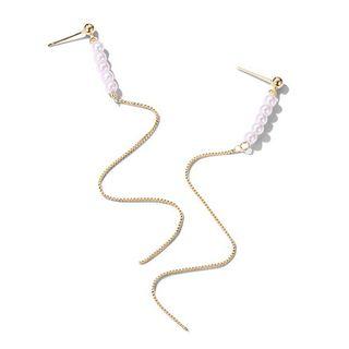 Faux Pearl & Chain Dangle Earring 1 Pair - Earring - Faux Pearl - Tassel - One Size