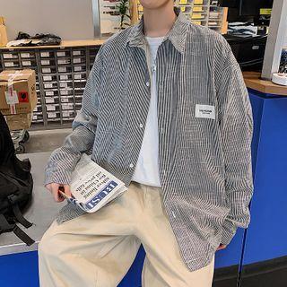 Lettering Patch Striped Shirt