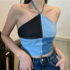 Halter Denim Panel Camisole Top As Shown In Figure - One Size