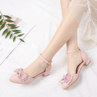 Low Heel Lace Bow Mary Jane Sandals