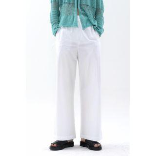 Drawstring Textured Wide-leg Pants White - One Size