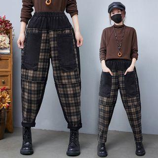 Plaid High-waist Harem Jeans