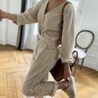 V-neck Shirtwaist Jumpsuit & Sash