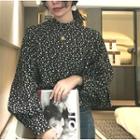 Floral Puff-sleeve Blouse Black - One Size