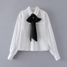 Puff-sleeve Long-sleeved Open-front Pocketed Blouse