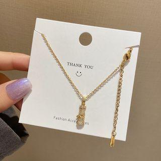Rhinestone Pendant Stainless Steel Necklace X554 - Gold - One Size