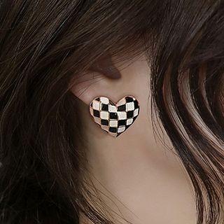 Checkerboard Heart Stud Earring