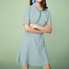 Short-sleeve Perforated Midi Dress