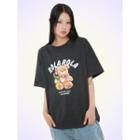 Rola Bear Printed T-shirt Charcoal Gray - One Size
