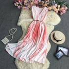 Sleeveless V-neck Two-tone Midi A-line Dress