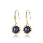Sterling Silver Plated Gold Fashion Elegant Geometric Black Freshwater Pearl Earrings Golden - One Size