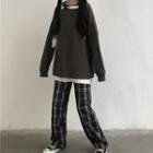 Mock Two-piece Pullover / Plaid Straight-fit Pants