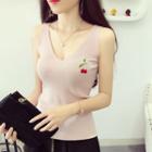 Cherry-embroidery V-neck Tank Top