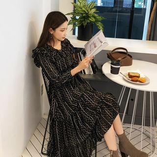 Patterned Tiered Maxi Dress Black - One Size