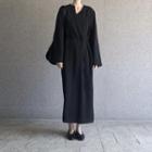 Long-sleeve Tie Waist Midi Dress Black - One Size