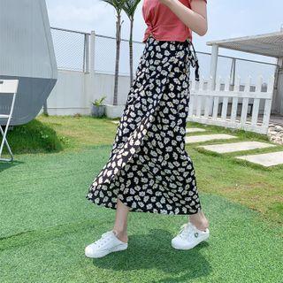 Floral Print Maxi A-line Wrap Skirt