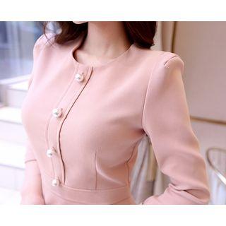 Faux-pearl Button Midi Sheath Dress