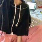 Short-sleeve Contrast Stitched Hooded T-shirt Black - One Size