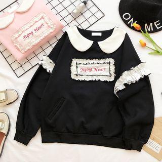 Lettering Frilled Peter-pan Collar Sweatshirt