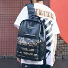 Faux Leather Camo Panel Backpack