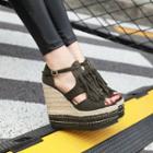Tasseled Faux-suede Woven Wedge Sandals