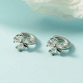 Rhinestone Floral Hoop Earring 1 Pair - Silver - One Size