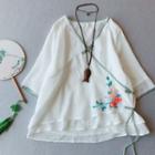 Frog-button Embroidered Linen Blouse