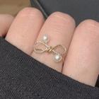 Faux Pearl Alloy Bow Ring 1 Pc - White Faux Pearl - Gold - One Size