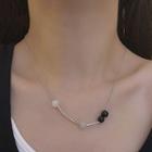 Cat Eye Stone Bead Pendant Stainless Steel Necklace Silver - One Size