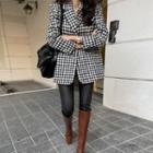 Single-breasted Houndstooth Long Blazer