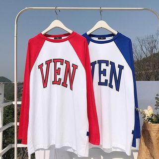 Couple Matching Raglan Letter T-shirt