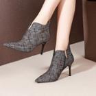 Plaid High-heel Genuine Leather Ankle Boots