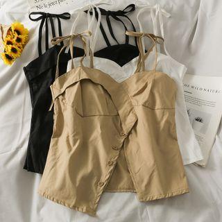 Asymmetrical Ribbon-strap Slited Crop Top