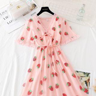 Short-sleeve Strawberry Sequined Mesh Dress