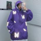 Butterfly Print Front Pocket Hoodie