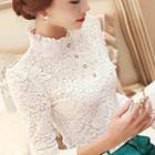 Long-sleeve Half Placket Lace Top