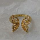 Butterfly Rhinestone Alloy Open Ring 1466 - Butterfly - Gold - One Size