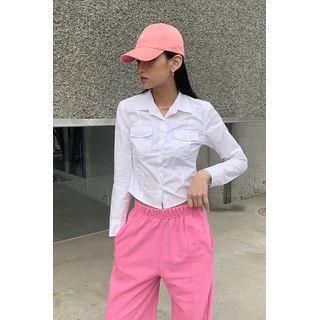 Flap-pocket Fitted Cropped Shirt