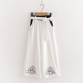 Panda Print Cropped Wide-leg Pants