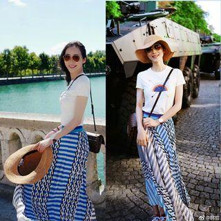 Set: Short Sleeve Printed Tee + A-line Skirt