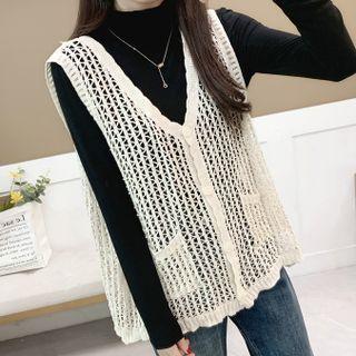 Pointelle Sweater Vest Almond - One Size