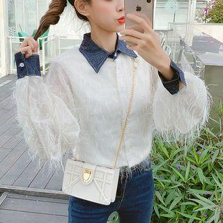 Denim Panel Fringed Blouse