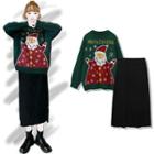 Christmas Print Sweater / Midi A-line Skirt