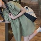 Short-sleeve Ruffle Mini A-line Dress Green - One Size