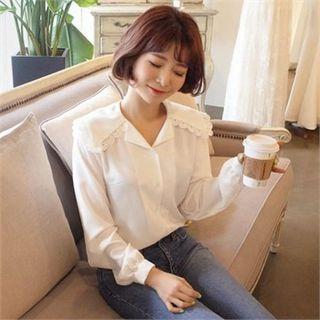Lace-trim Sailor-collar Crepe Blouse