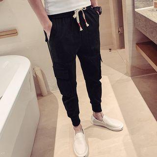 Drawstring Plain Multi-pocketed Cargo Pants