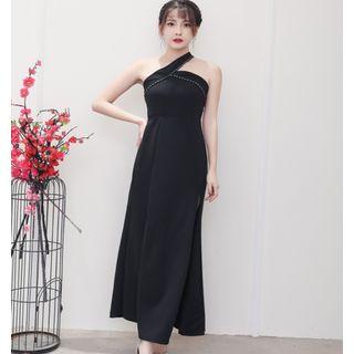 Plain One-shoulder Evening Dress