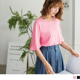 Bell Sleeve Frilled Trim Top